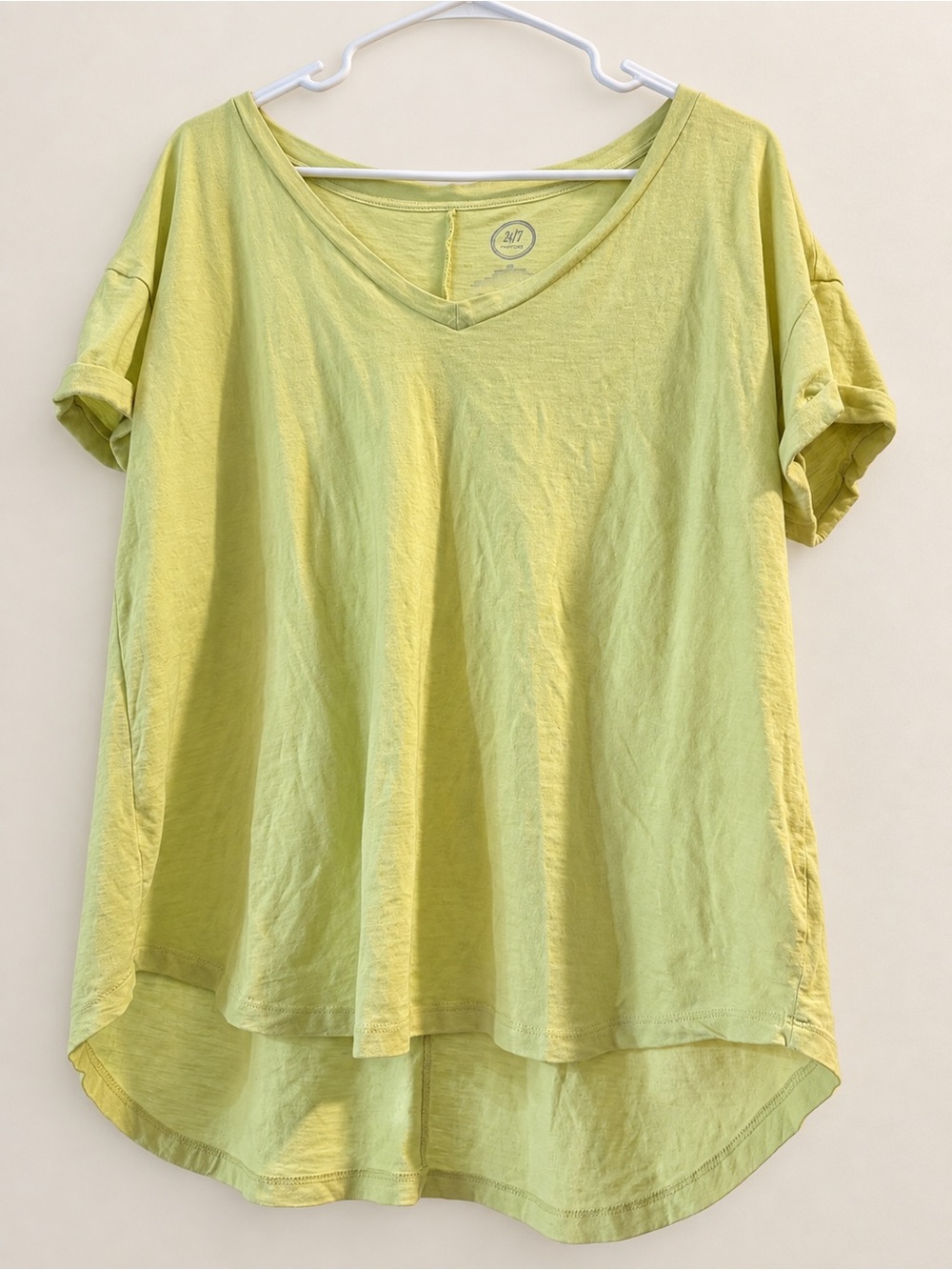 maurices 24/7 Yellow Green V-Neck High-Low Tee Size 0X